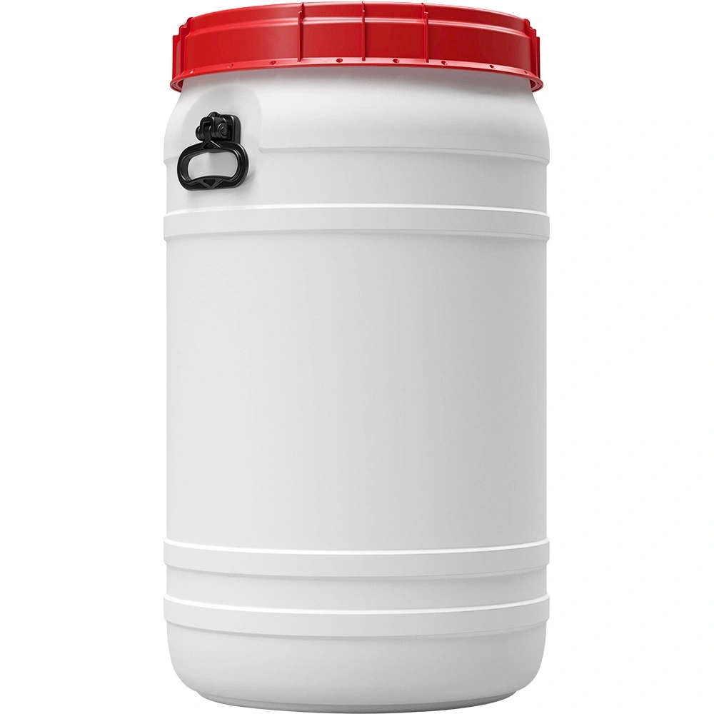 30gal_100-liter_white-hdpe-total-opening-drum-with-red-lid-and-black-handles_tamper-evident_un-1h2-x90-s_5.webp 30 Gallon White Plastic Drum with Screw On Lid and Handles, Tamper Evident, UN Rated - Image 1