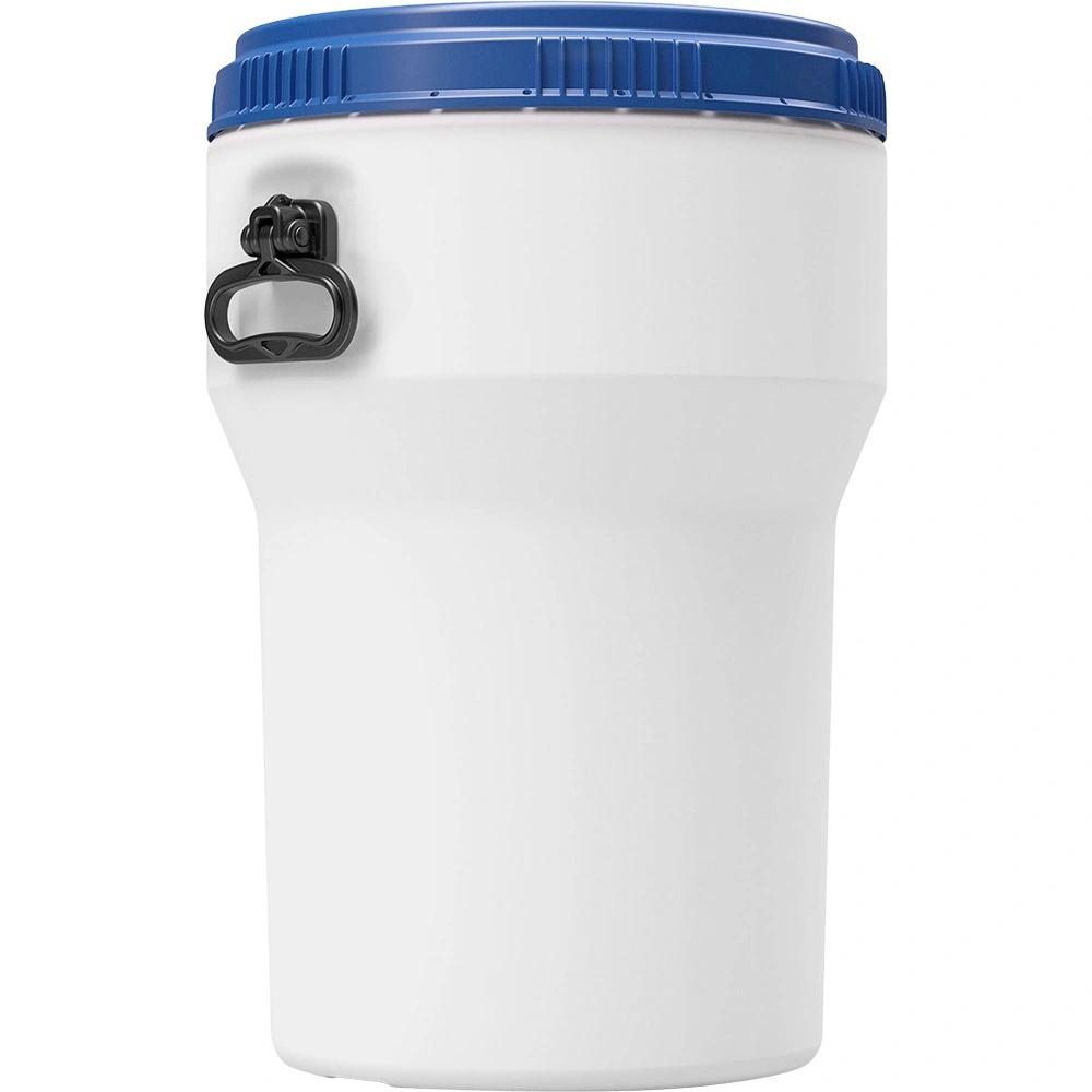 40-liter_white-hdpe-nestable-drum-with-blue-lid-and-black-handles_1h2-x65-y65-z65-s_57w40c_1.webp 10.6 Gallon White Plastic Drum with Screw On Lid and Handles, UN Rated - Image 1