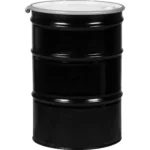 55 Gallon Steel Drum, Black, UN Rated, Lined, Cover w/Bolt Ring, 2" & 3/4" Fittings