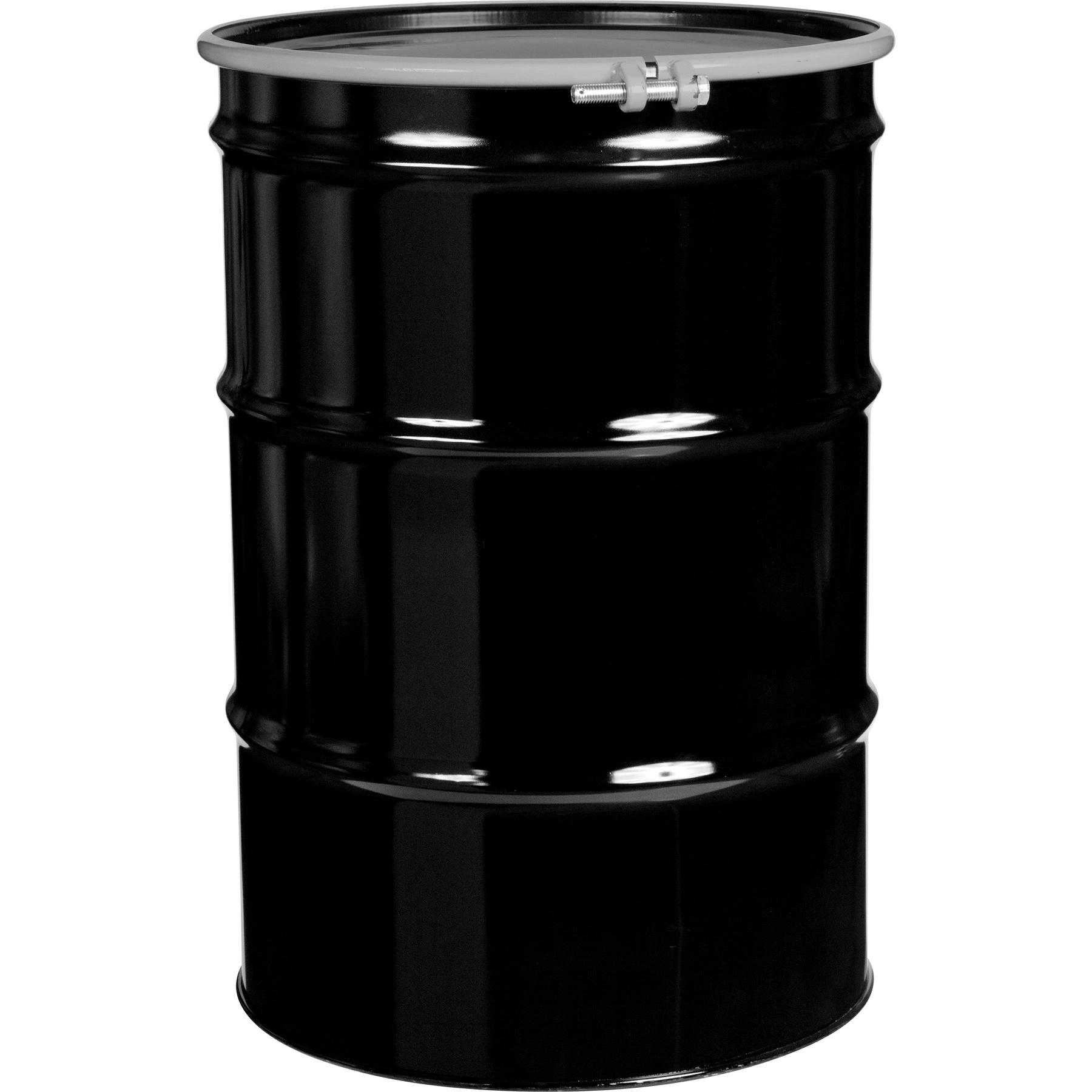 55-gallon_steel-drum_black_un-rated_lined_20-gauge_cover_bolt-ring_26wb55_1.webp 55 Gallon Steel Drum, Black, UN Rated, Lined, 20GA, Cover w/Bolt Ring - Image 1