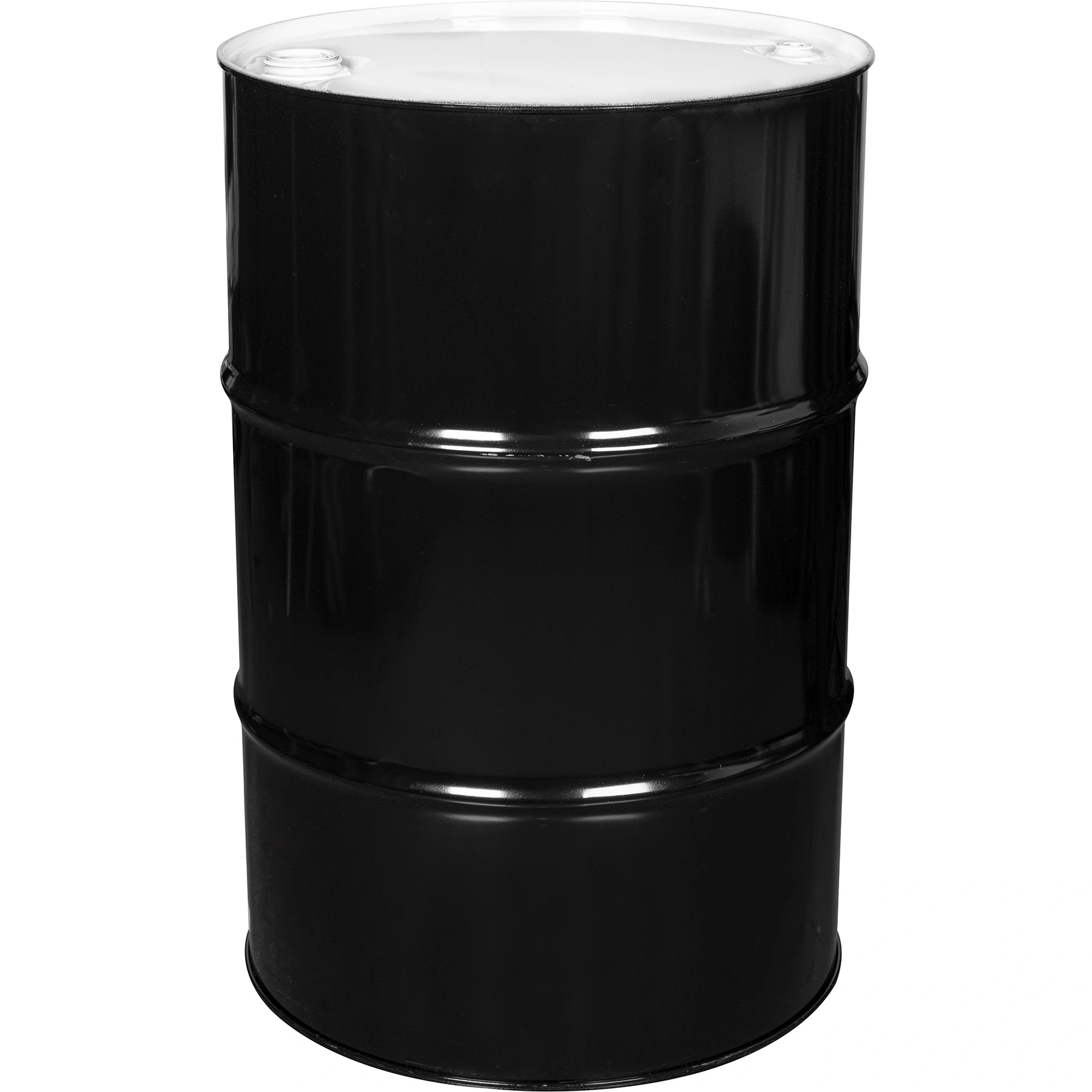 55 Gallon Black Tight Head Steel Drum, UN Rated, 2" & 3/4" Fittings, Buna Gasket, Unlined - Image 1
