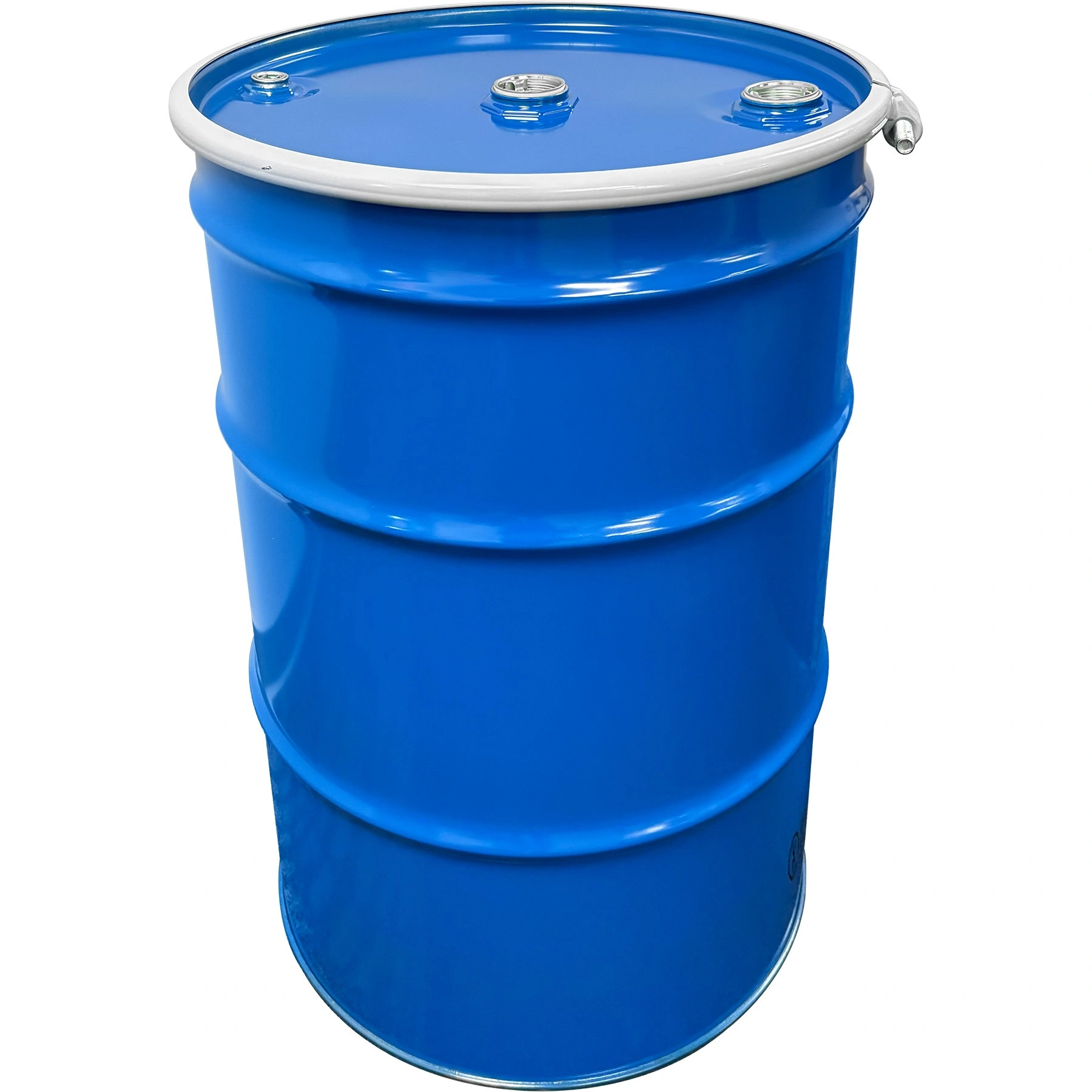 55gal-steel-drum-blue_un-rated_unlined_blue-cover-with-bolt-ring_two-2in-fi.webp 55 Gallon Steel Drum, Blue, UN Rated, Unlined, Blue Cover w/Bolt Ring, Two 2" Fittings & One 3/4" Fitting - Image 1