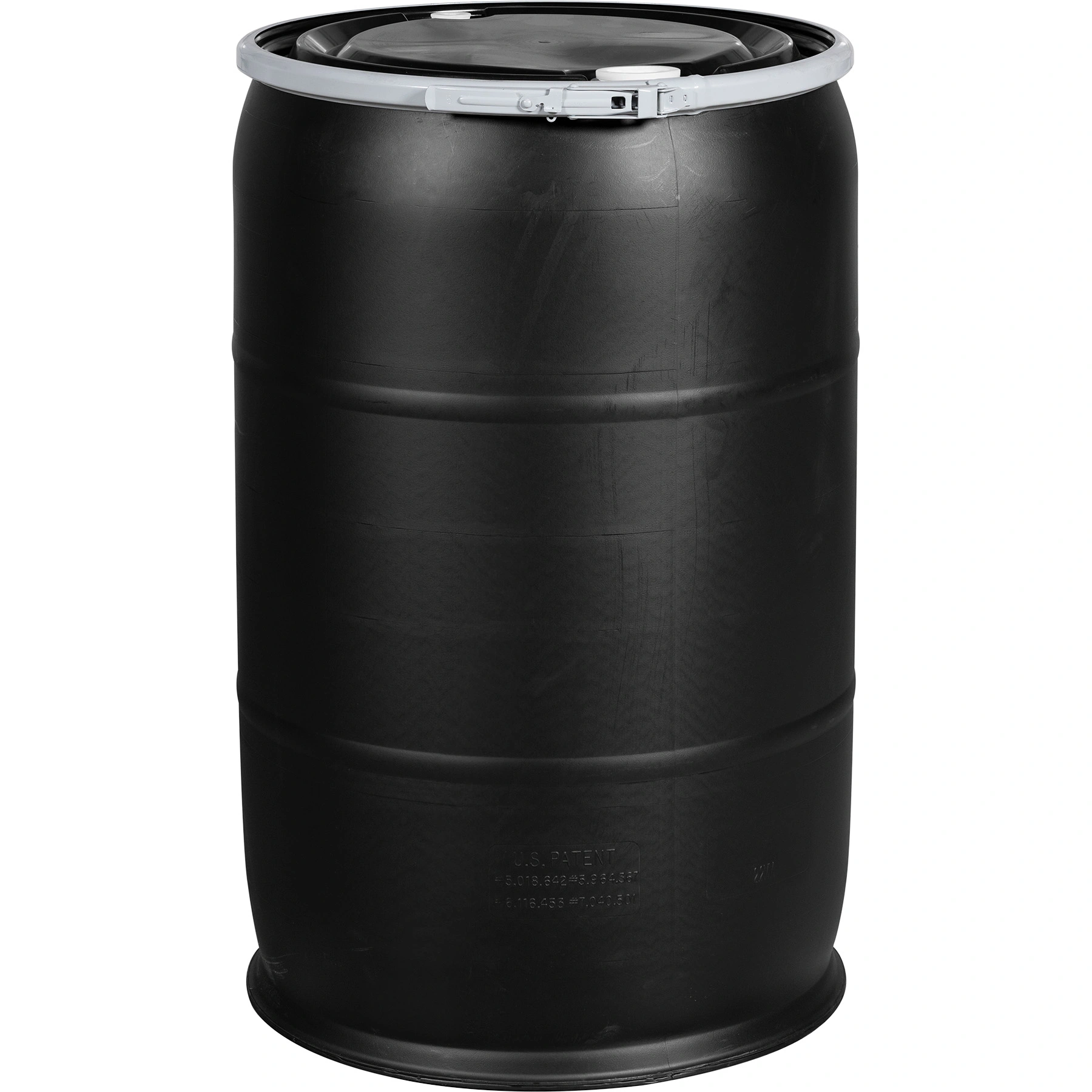 57-gallon-black-plastic-drum_un-rated_2-inch-and-0.75-inch-fittings_cover-with-lever-lock-ring_56w.webp 57 Gallon Black Plastic Drum, UN Rated, 2" & 3/4" Fittings, Cover w/Lever Lock Ring - Image 1