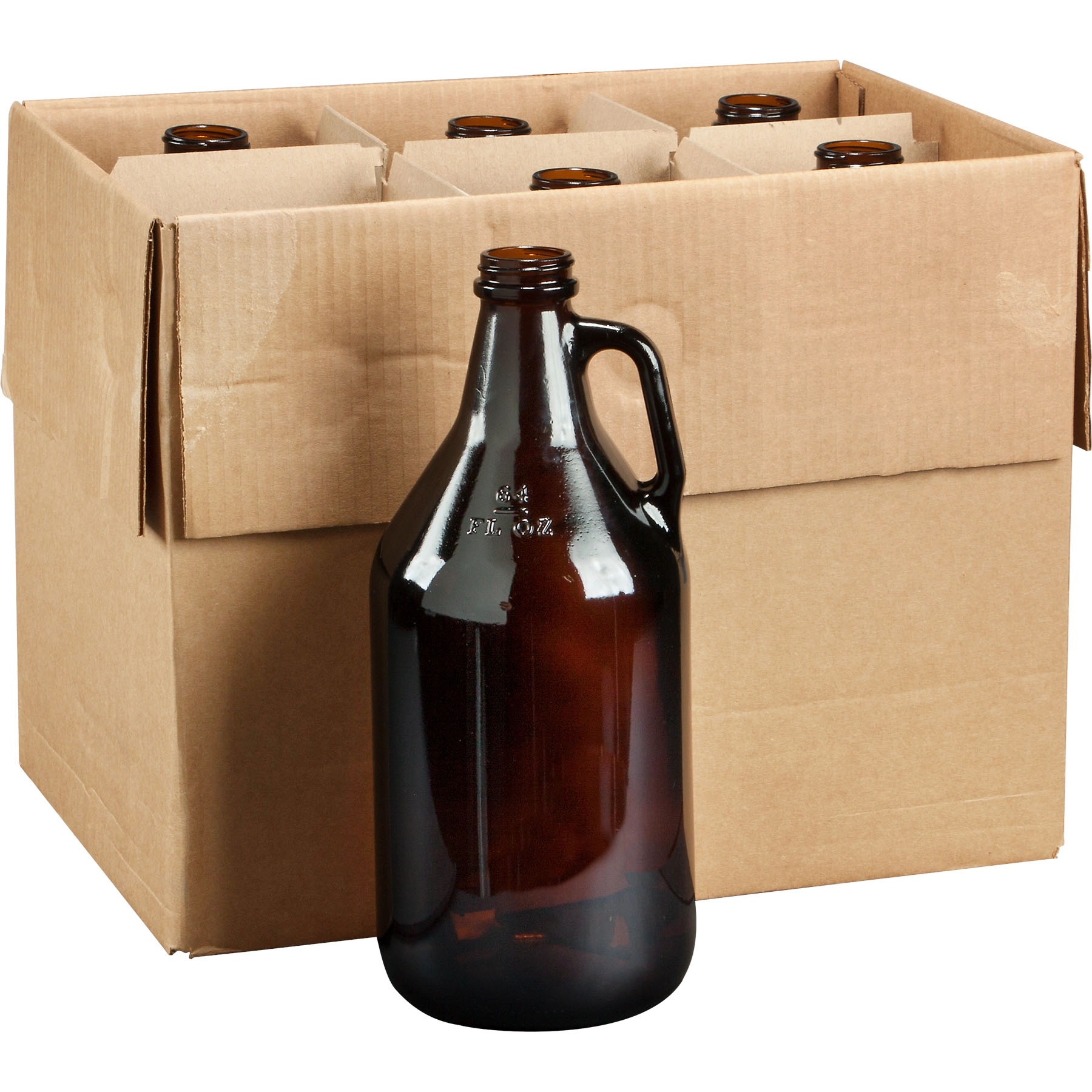 U1.jpg 1/2 Gallon (64 oz.) Amber Glass Beer Growler, 38mm 38-405 - Image 1